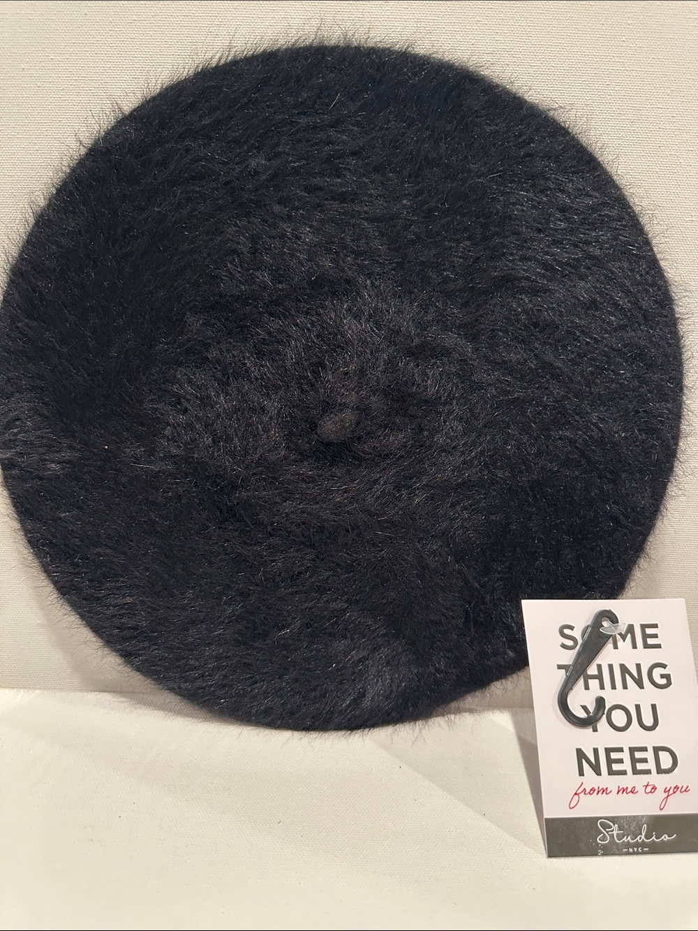 NWT Studio Black Ladies Floral Jeweled Beanie. 52% Nylon, 37% Lipin fur,10% poly